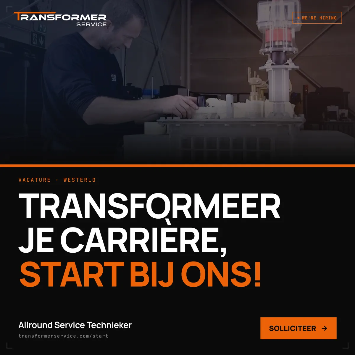 Advertentiebeeld voor allround service technieker bij Transformer Service.